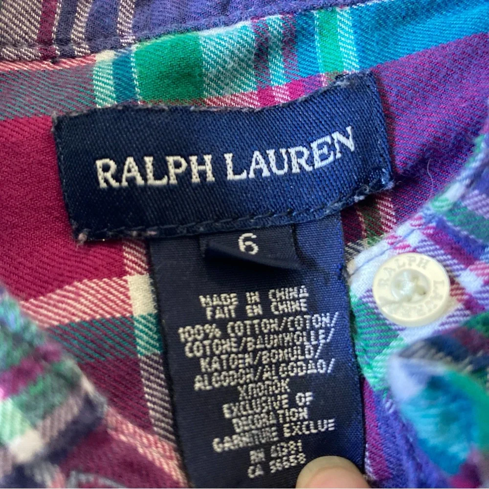 Ralph Lauren Plaid Ruffle Shirt Dress Size 6 Fall‎ Back to School Prep Classic